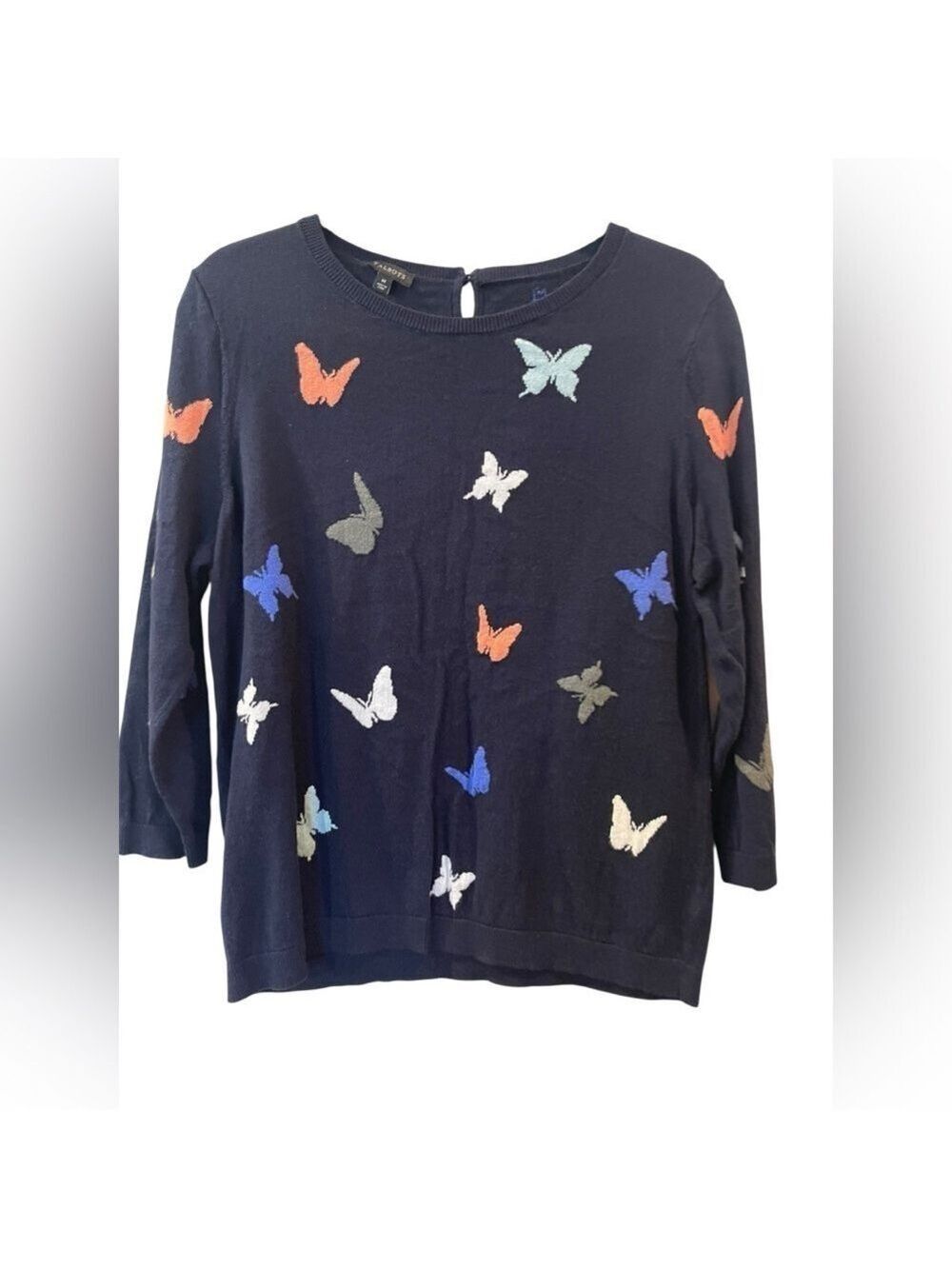 Talbots Women’s Jacquard Butterfly Sweater Blue 3/4 Sleeve Size: Medium